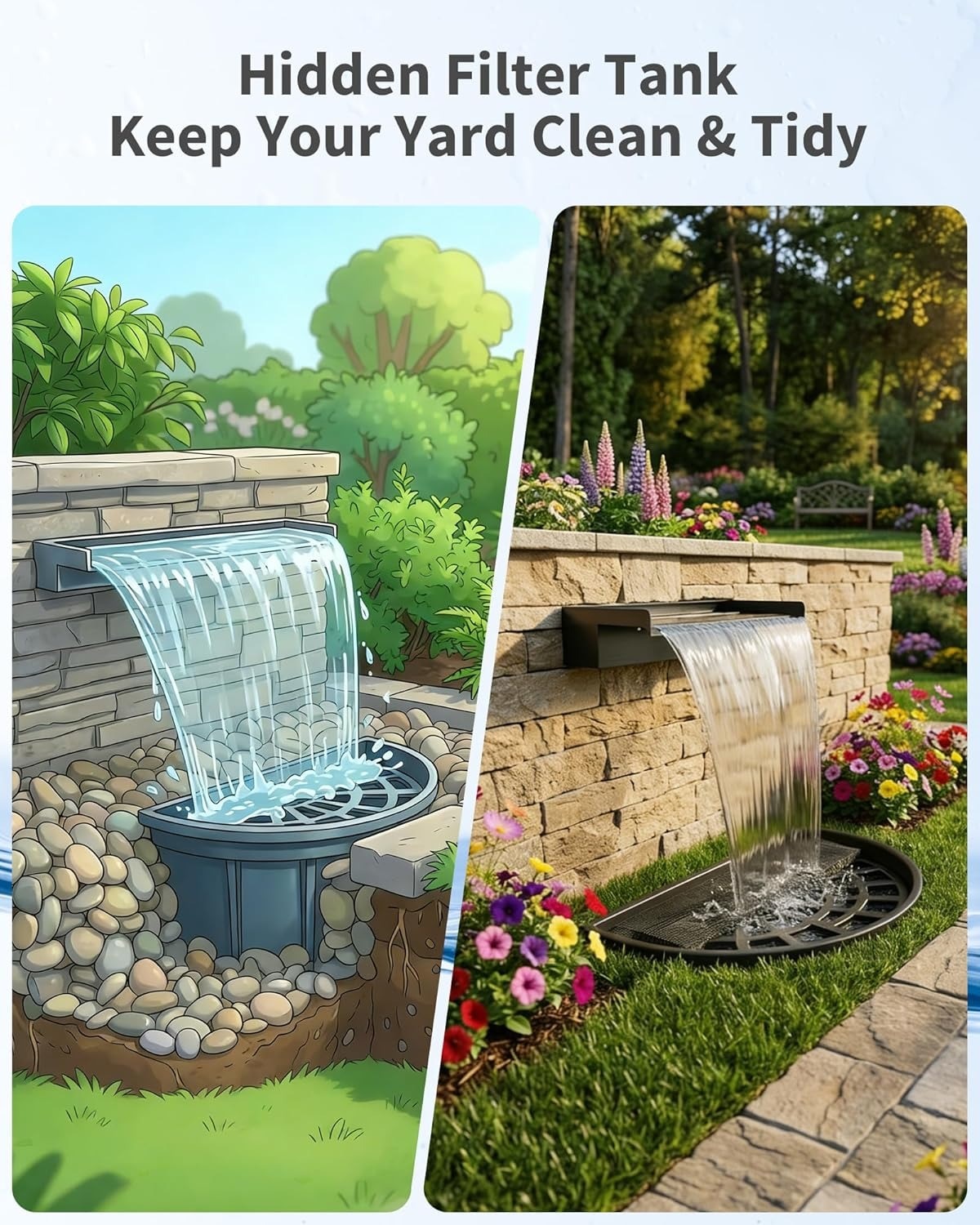 POPOSOAP 1600GPH Pondless Waterfall Kit with Light