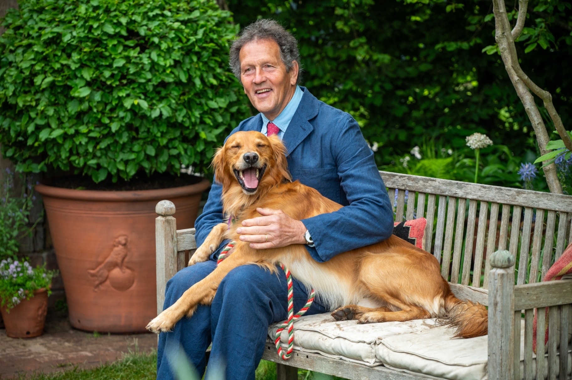 Monty Don with his dog at Chelsea Flower Show 